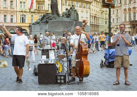 Musicians With Folk Instruments On Old Town Square Prague