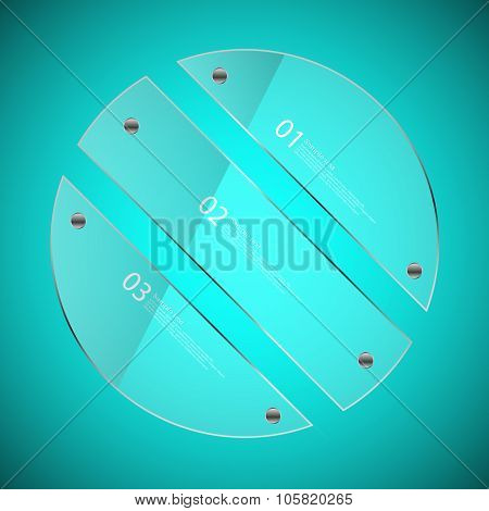 Infographic Template With Circle From Three Glass Parts On Blue