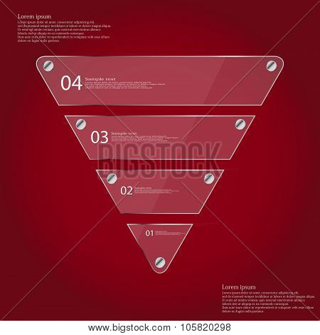 Infographic Template With Triangle From Four Glass Parts On Red