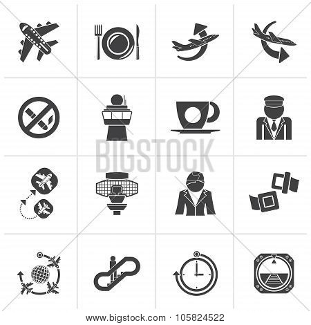 Black Aircraft, airport and Plane Icons