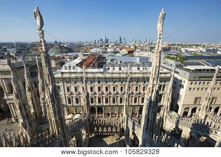 View from the top of Milan Cathedral, Italy