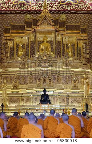 Thai Monk Worship In Temple