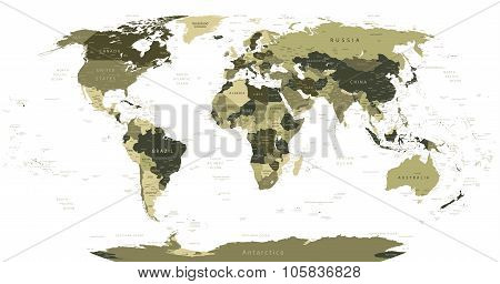 Detailed World Map In Camouflage Colors