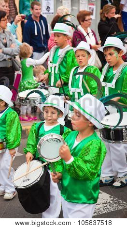 Corralejo - March 17: School-age Samba Drummers Taking Part In Grand Carnival Parade, March 17, 2012
