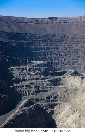 Close up view of open-pit coast mine