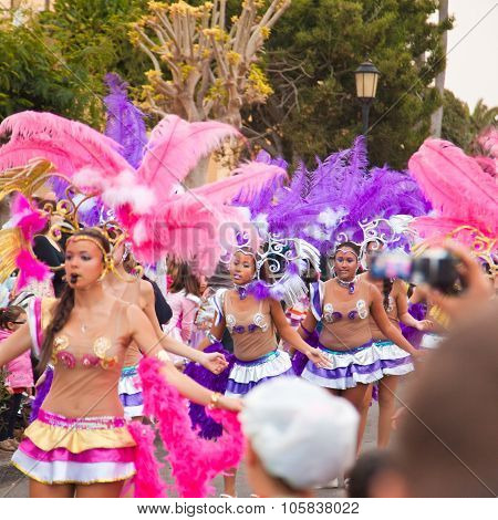 Corralejo - March 17: School-age Samba Dancers Taking Part In Grand Carnival Parade, March 17, 2012