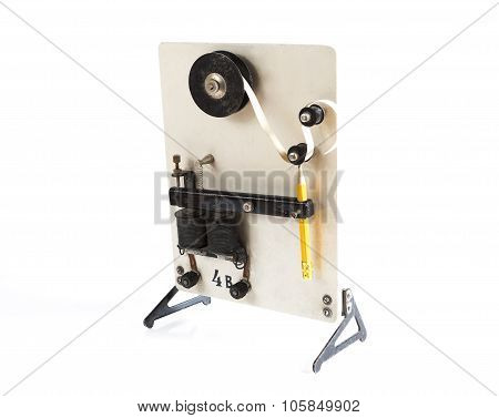 the vintage morse telegraph machine isolated on white background