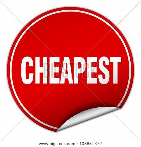Cheapest Round Red Sticker Isolated On White
