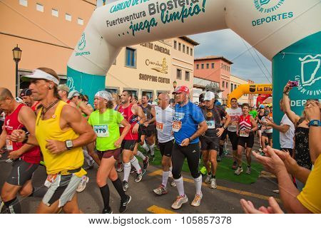 Corralejo - November 03: Runners Start The Race At Fourth International Fuerteventura Half-marathon