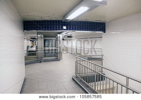 Empty Corridors In Subway Station New York City