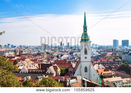 St.martin Cathedral And Bratislava City Skyline