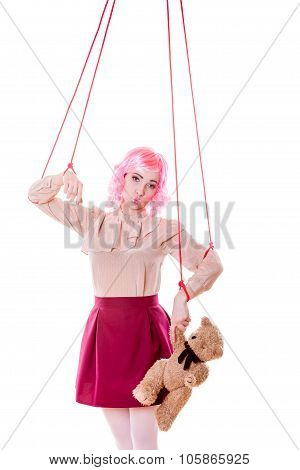 Woman Girl Stylized Like Marionette Puppet On String