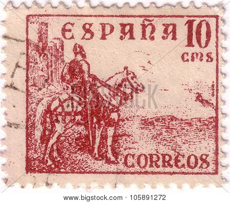 Spain - Circa 1936: A Stamp Printed By Spain, Shows Knight, Circa 1936
