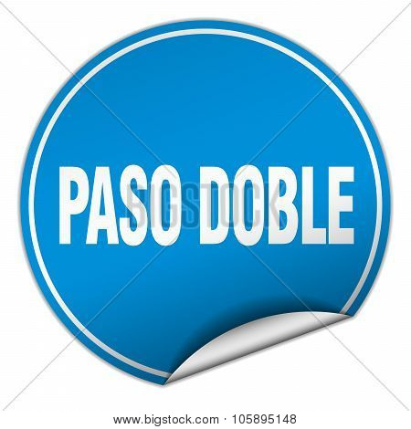 Paso Doble Round Blue Sticker Isolated On White