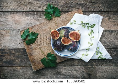Ripe Figs On Chopping Board And Napkin