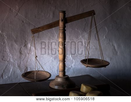 Antique wooden balance scales