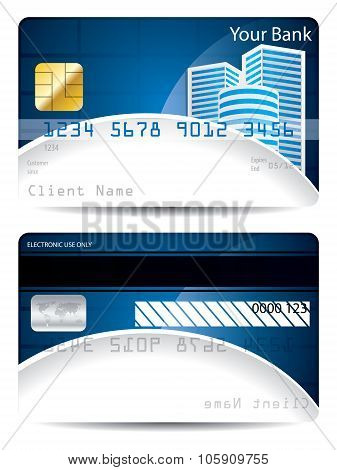 Credit Card Template In Blue White With Skyskrapers