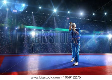 Kudo fighter is working out on the grand arena