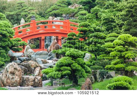 The Red Bridge In Nan Lian Garden.