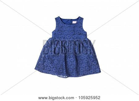 beautiful elegant dark blue guipure lace baby dress isolated on white background