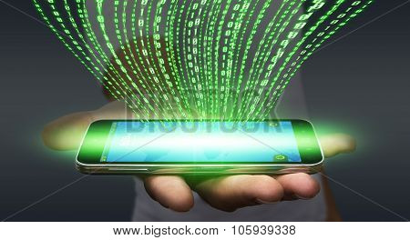 Businessman Downloading Software On His Mobile Phone