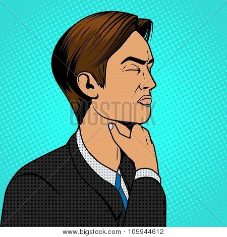 Man with sore throat pop art retro vector