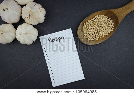 Blank Note Of Cooking Recipe on black background