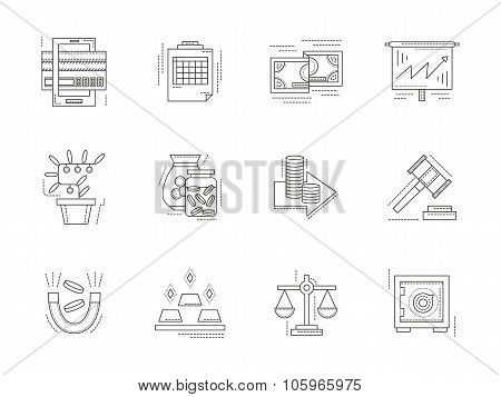 Banking flat line vector icons set