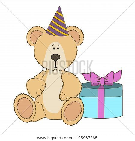 Teddy Bear is sitting with gift box