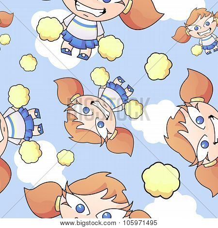 Cartoon Cheerleader Seamless Pattern