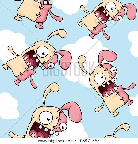 Crazy Cartoon Easter Bunny Seamless Pattern