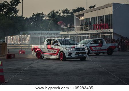Pick-up Car Perform Drifting On The Track With Motion Blur