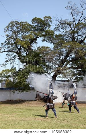 Japanese samurai with fire lock rifle