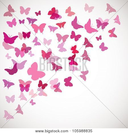 Abstract Butterfly Background. Vector illustration of pink butterflies. Corner background