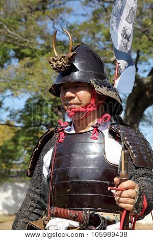 Japanese samurai with old rifle