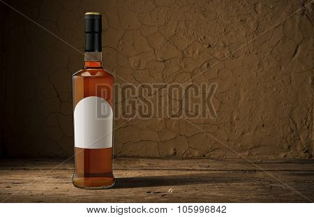 Still life with wine bottles, glasses and oak barrels  vintage