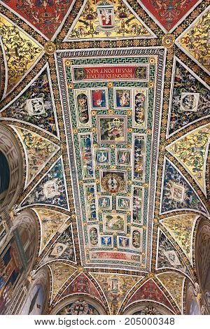Siena Italy - April 04 2017: Ceiling of Piccolomini Library in Siena Cathedral (Duomo di Siena)