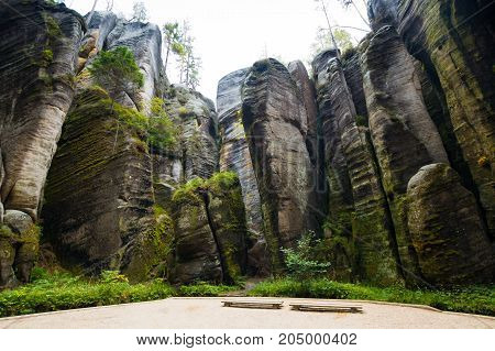Unique rocks mountain Adrspasske skaly in national park Adrspach in Czech republic