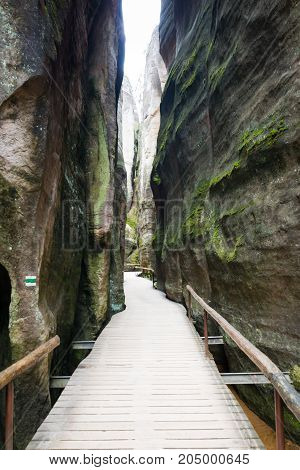 Unique rocks mountain Adrspasske skaly in national park Adrspach in Czech republic