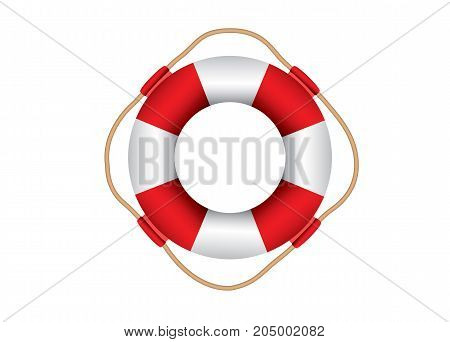 Vector illustration of red and white lifebuoy isolated on white