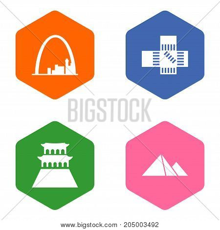 Collection Of Beijing, Architecture, Japan And Other Elements.  Set Of 4 Famous Icons Set.