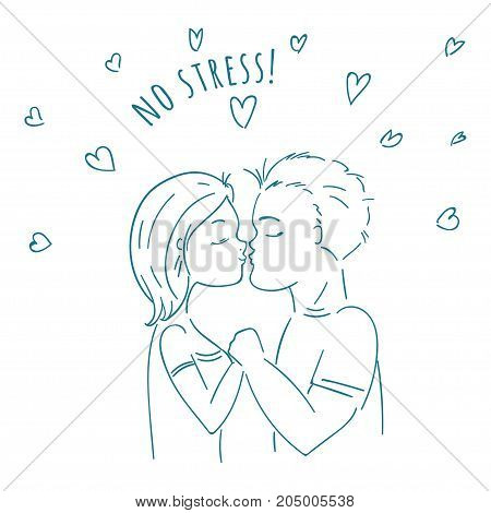 Vector hand drawn sketch of a loving couple, no stress