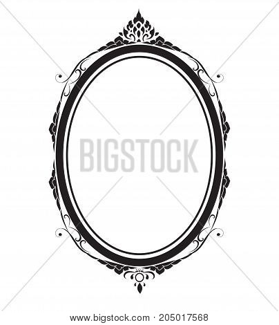 Oval frame and borders black and white on white background, Thai pattern, vector illustration