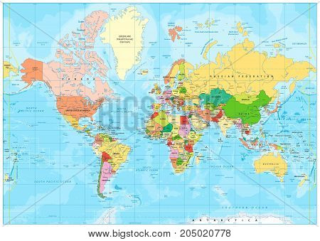 Highly Detailed Political World Map With Labeling