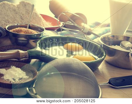 Baking ingredients on a worktop in the kitchen