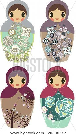 holiday project- very cute kid's project- scrap-booking elements- floral sticker - Russian doll