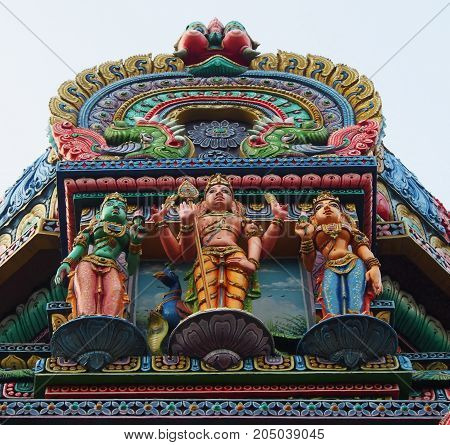 The Colorful Hindu Temple In Bangkok , Thailand