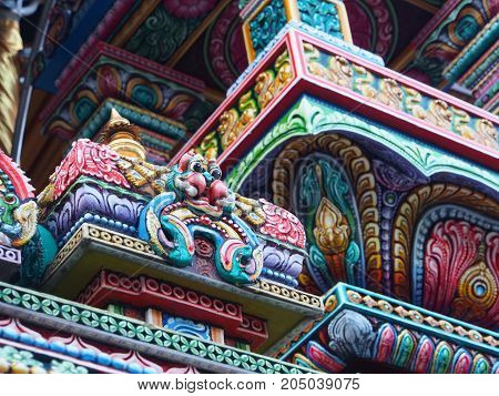 The Colorful Hindu Temple In Bangkok , Thailand