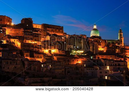 Night Ragusa Town View, Sicily, Italy