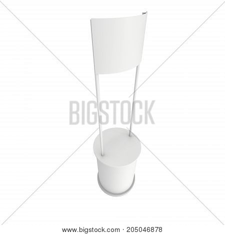 Stall or Kiosk Modern Promostand Reception Desk. Trade show booth white and blank. 3d render illustration isolated on white background. Template mockup for your expo design.